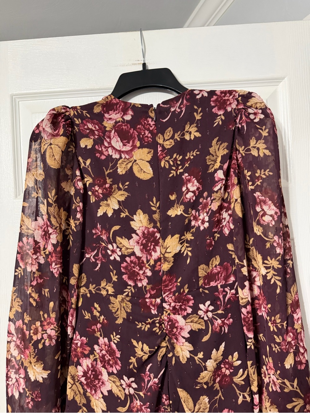 Express Burgundy Floral Wrap-Style/Gathered Mini Dress - Picture 10 of 16